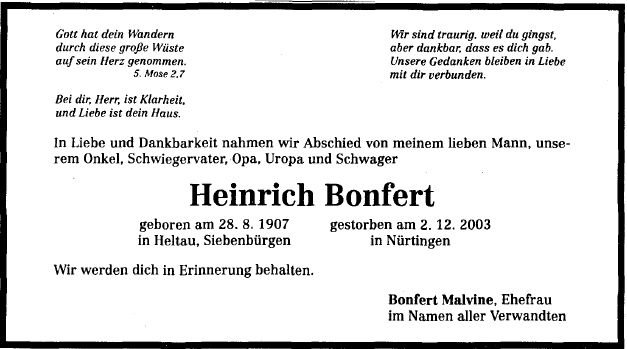 Bonfert Heinrich 1907-2003 Todesanzeige